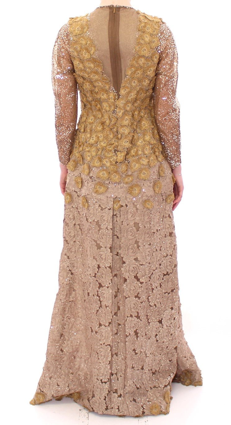 Lanre Da Silva Ajayi GOLD Long Lace Maxi Crystal Dress - Fizigo