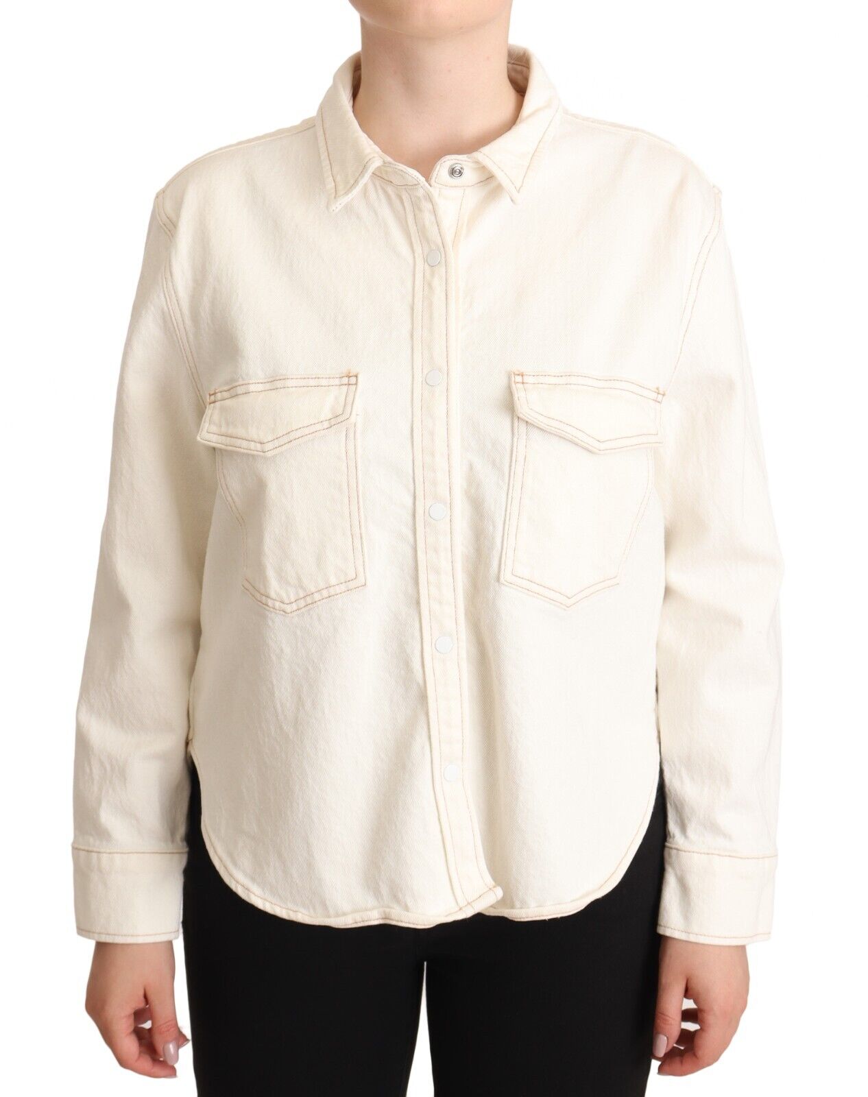 Levi's White Cotton Collared Long Sleeves Button Down Polo Top - Fizigo