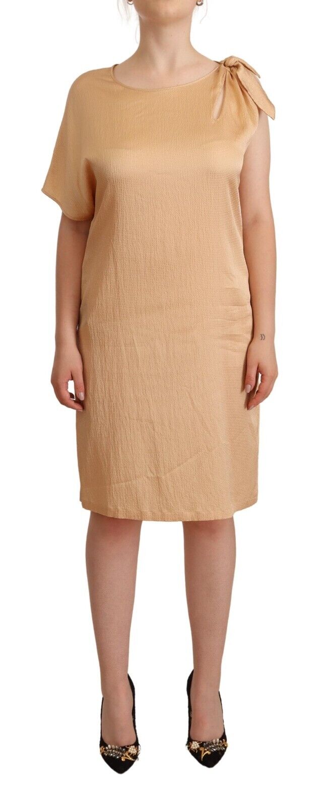 Moschino Beige One Sleeve Knee Length Shift Dress - Fizigo