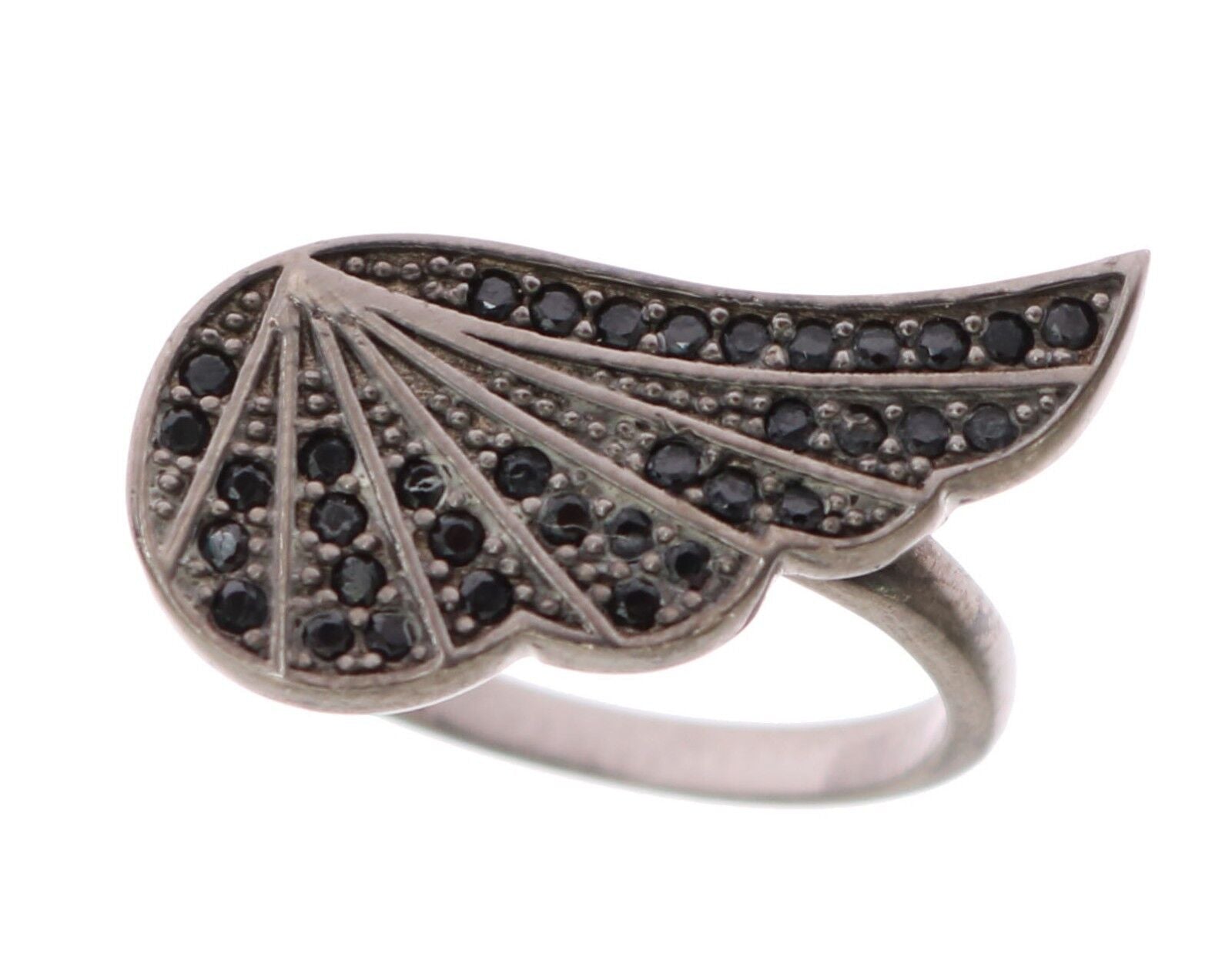 Nialaya Silver Womens Black CZ Rhodium 925 Ring - Fizigo