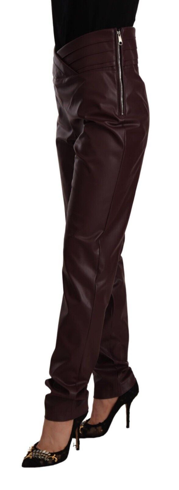 Patrizia Pepe Dark Brown Leather Skinny High Waist Pants - Fizigo
