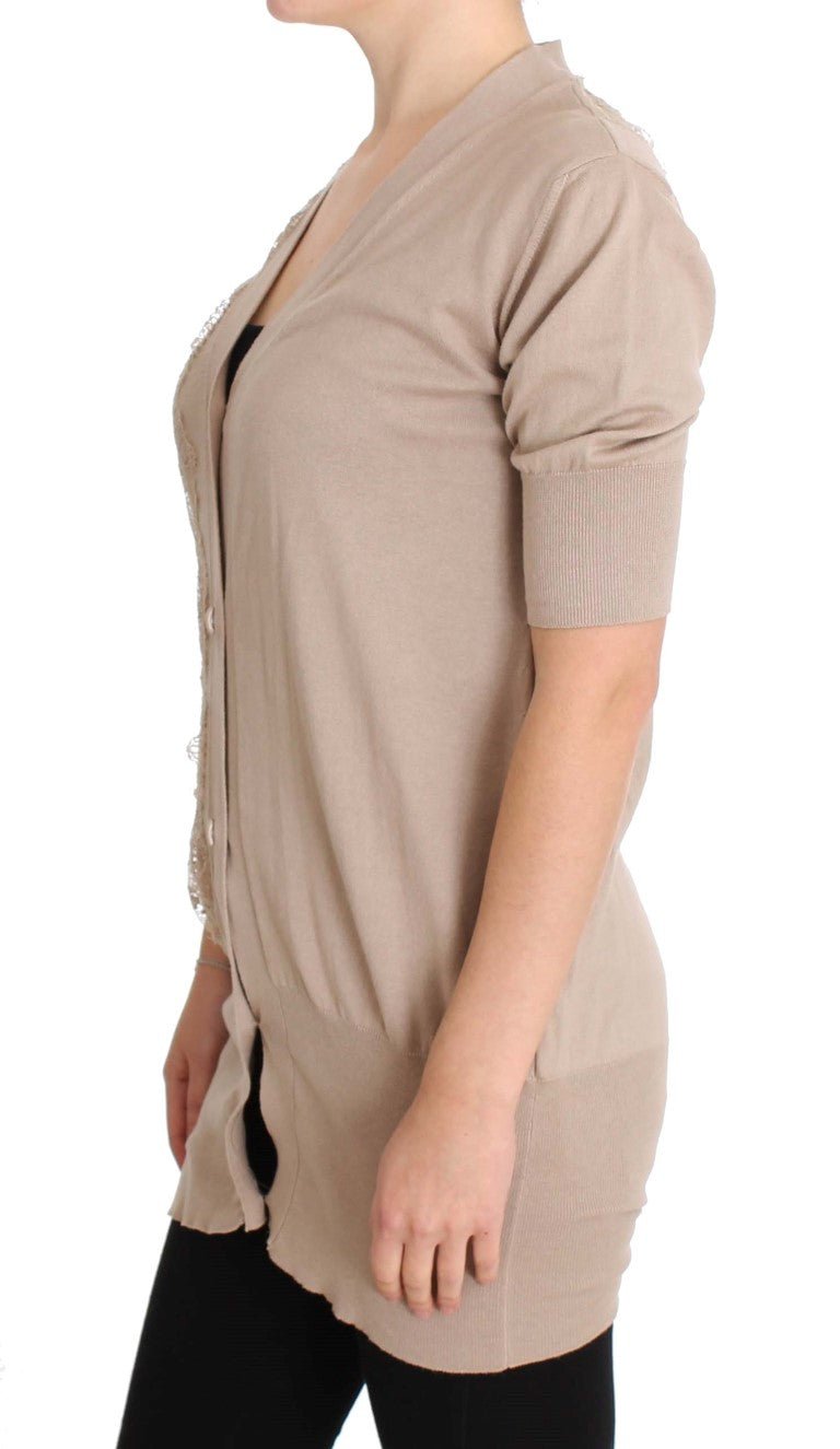 PINK MEMORIES Pink Lace Cotton Cardigan Sweater - Fizigo