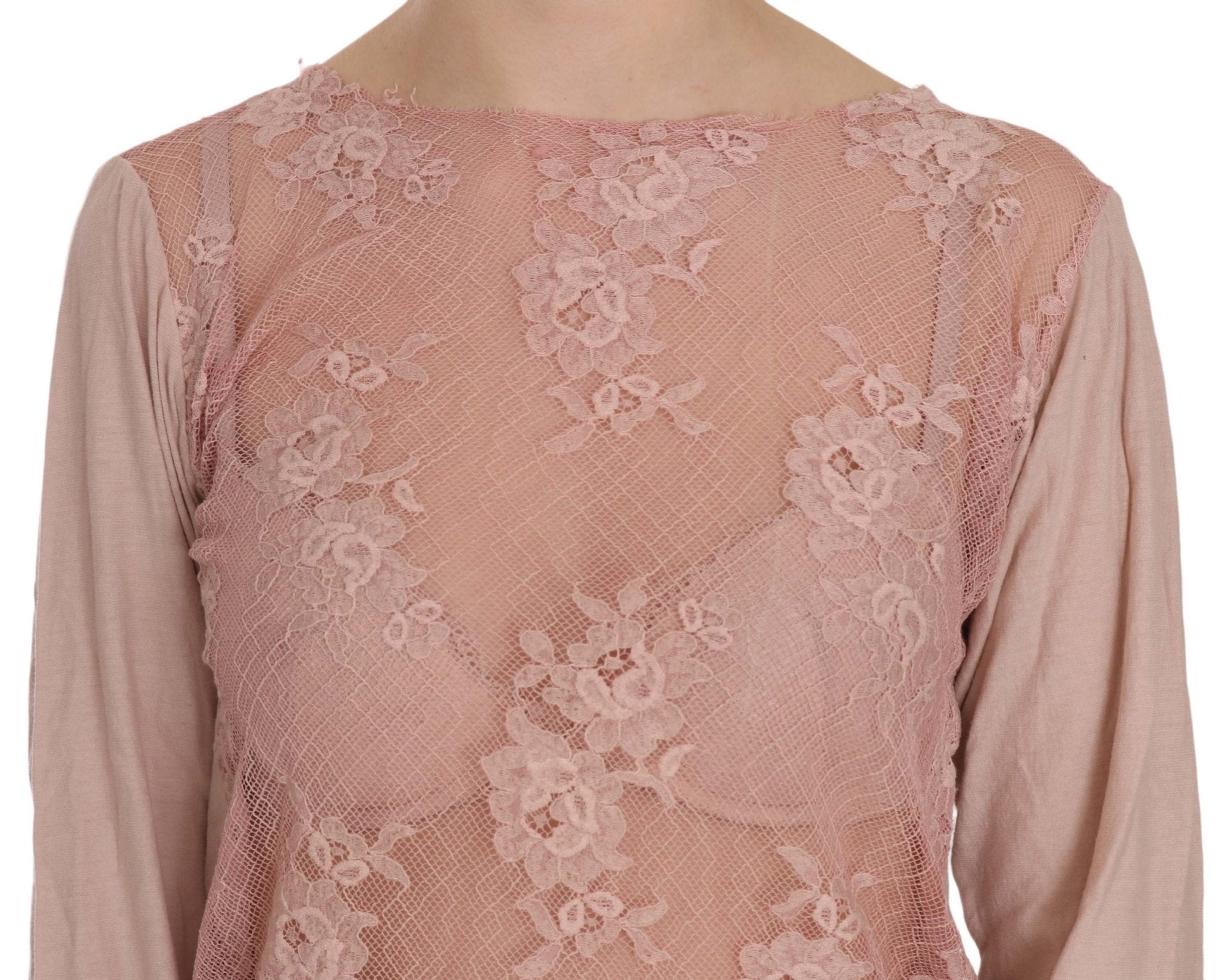 PINK MEMORIES Pink Lace See Through Long Sleeve Blouse - Fizigo