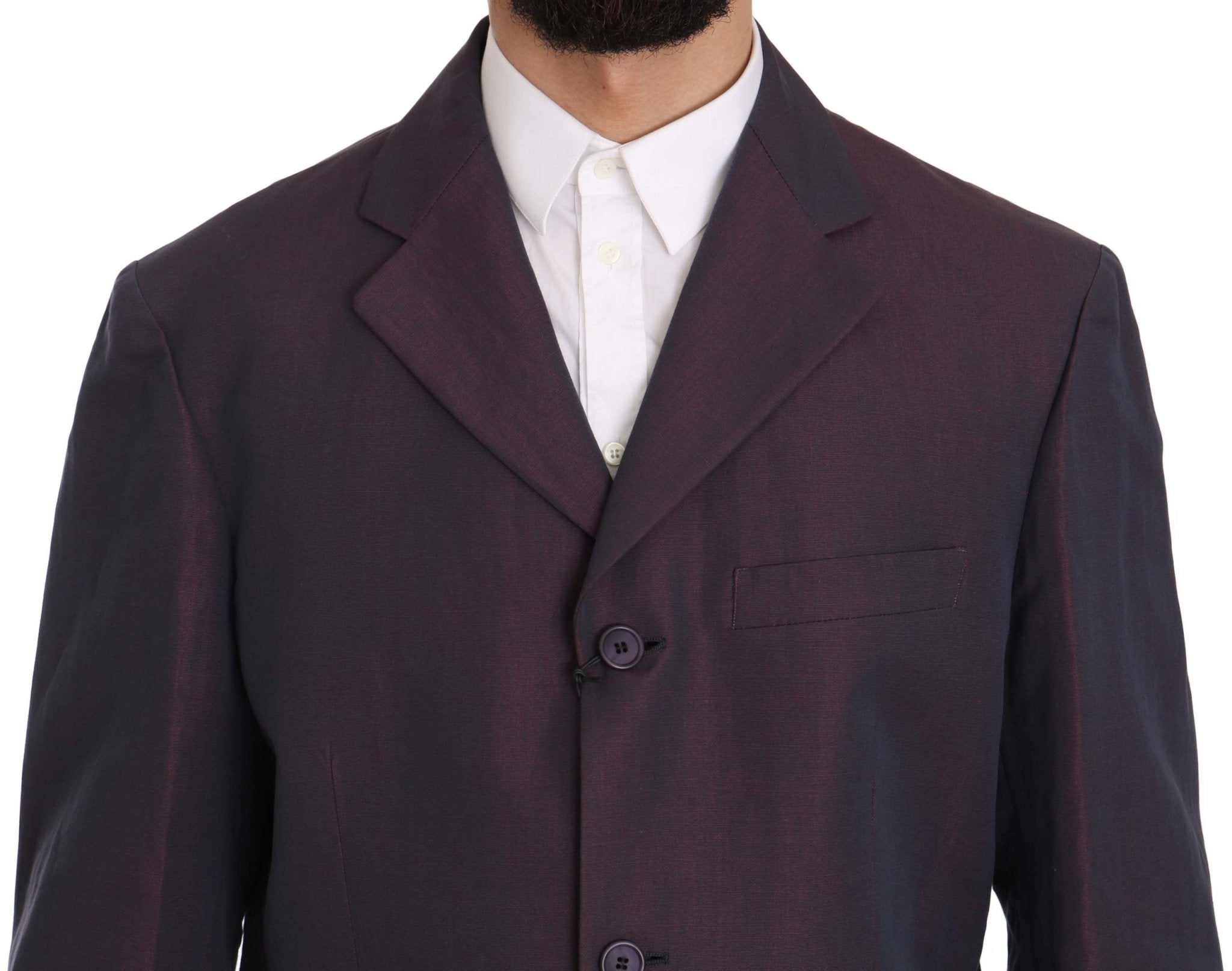 Romeo Gigli Purple Solid Two Piece 3 Button Linen Suit - Fizigo