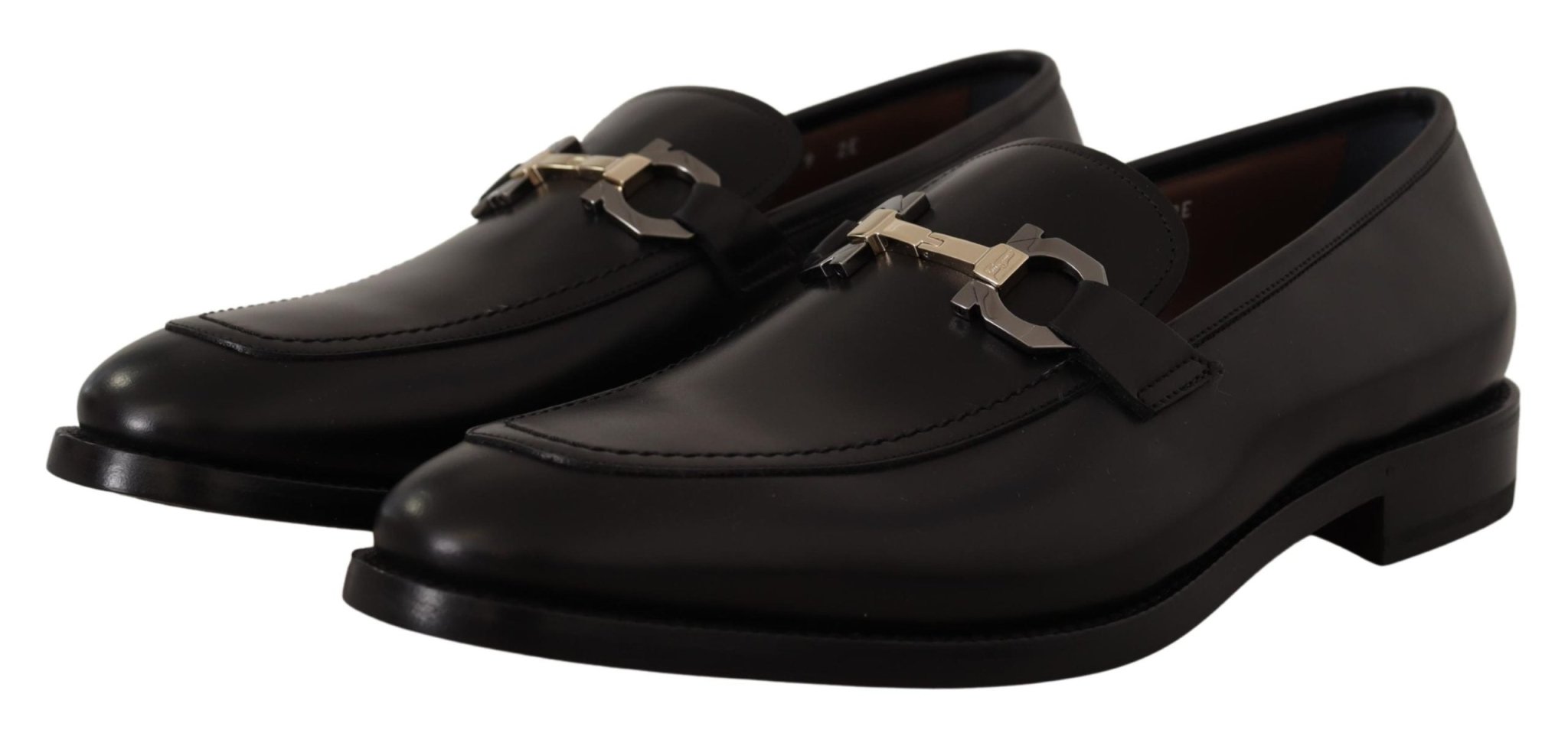 Salvatore Ferragamo Black Calf Leather Moccasin Formal Shoes - Fizigo