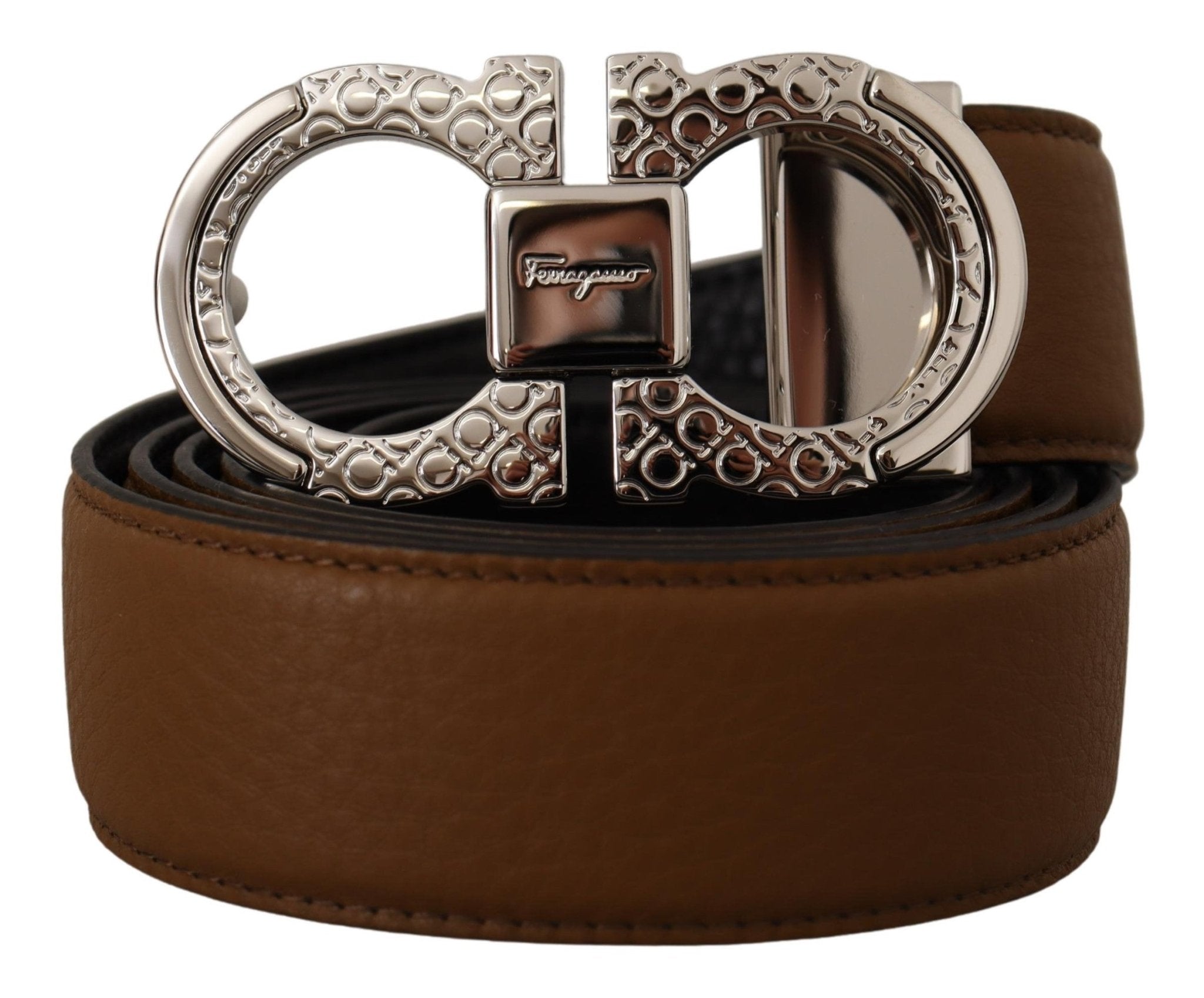 Salvatore Ferragamo Brown and Black Calf Leather Reversible Belt - Fizigo