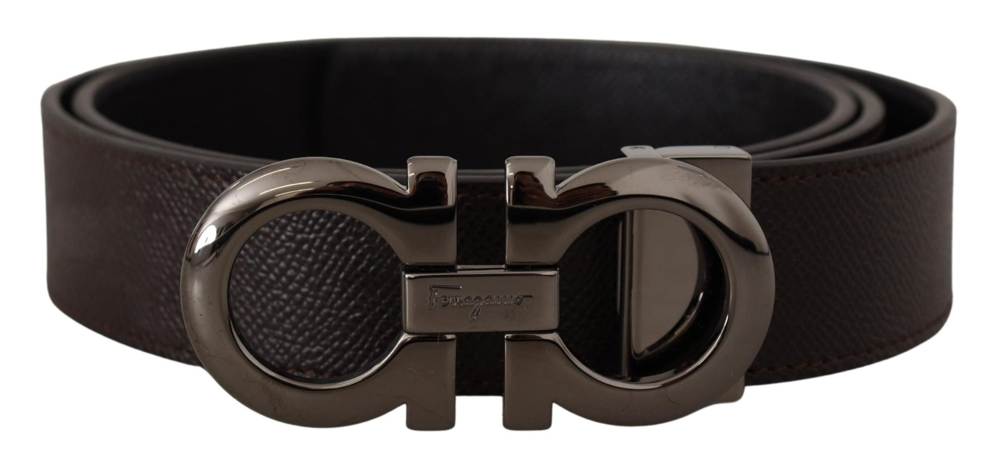 Salvatore Ferragamo Dark Brown and Black Calf Leather Reversible Belt - Fizigo