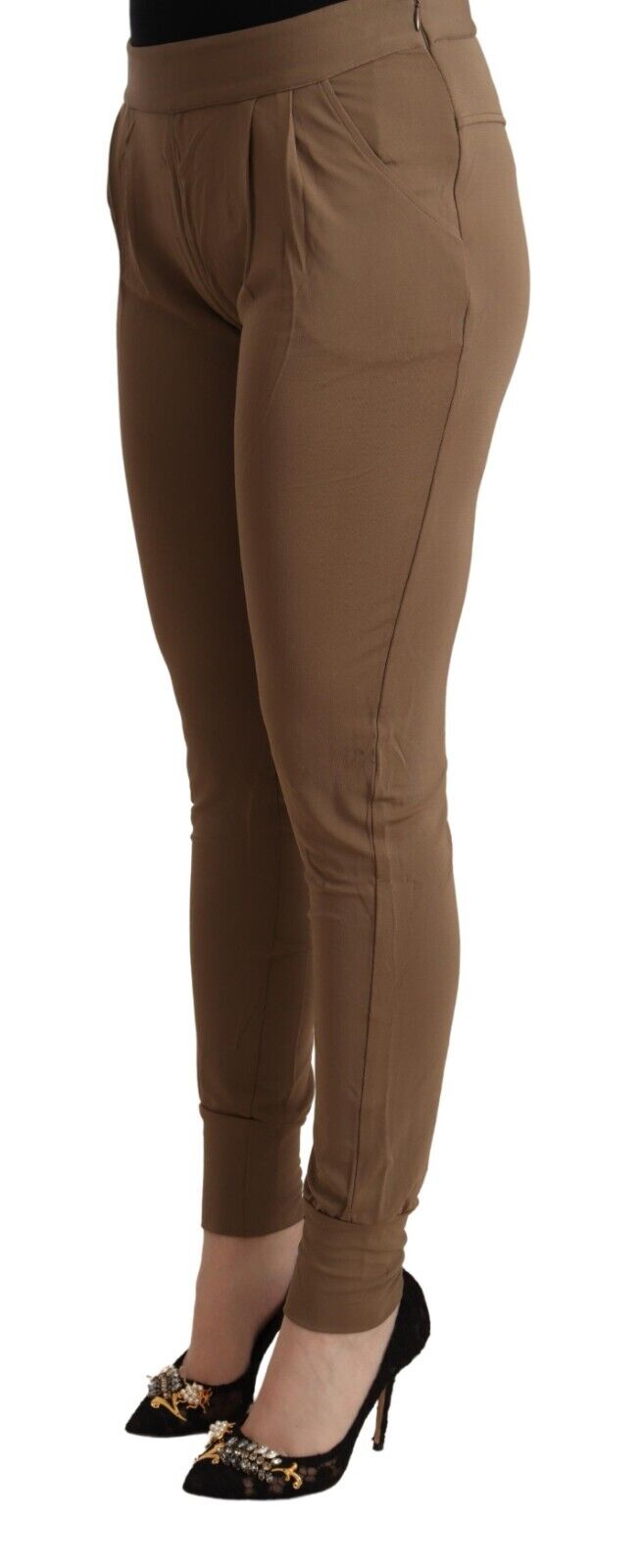 Scervino Street Brown Viscose Mid Waist Slim Tapered Pants - Fizigo