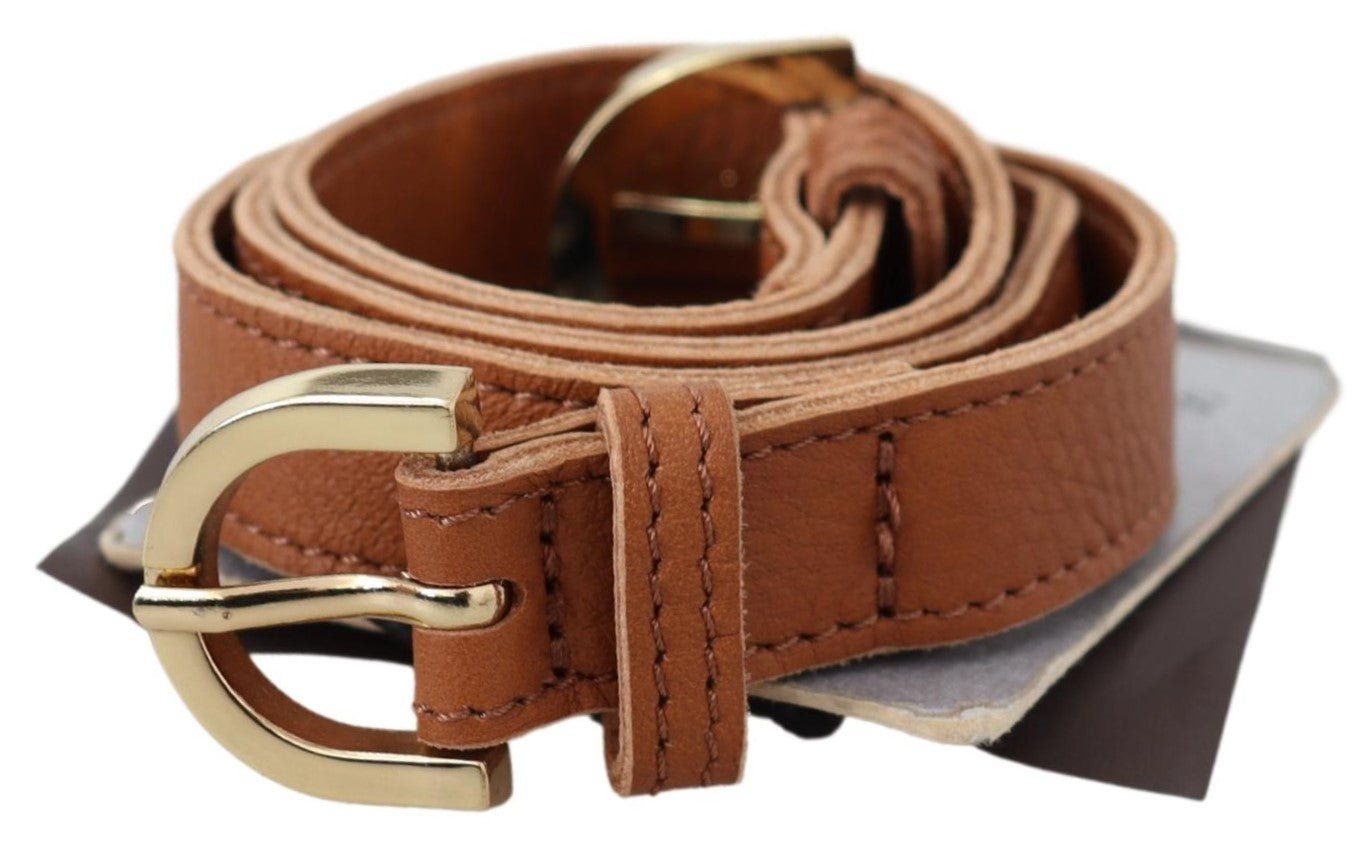 Scervino Street Light Brown Leather Gold Double Buckle Waist Belt - Fizigo