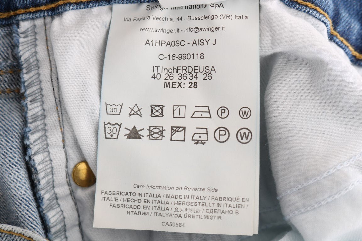 Versace Jeans Blue Wash Torn Stretch Slim Fit Jeans - Fizigo