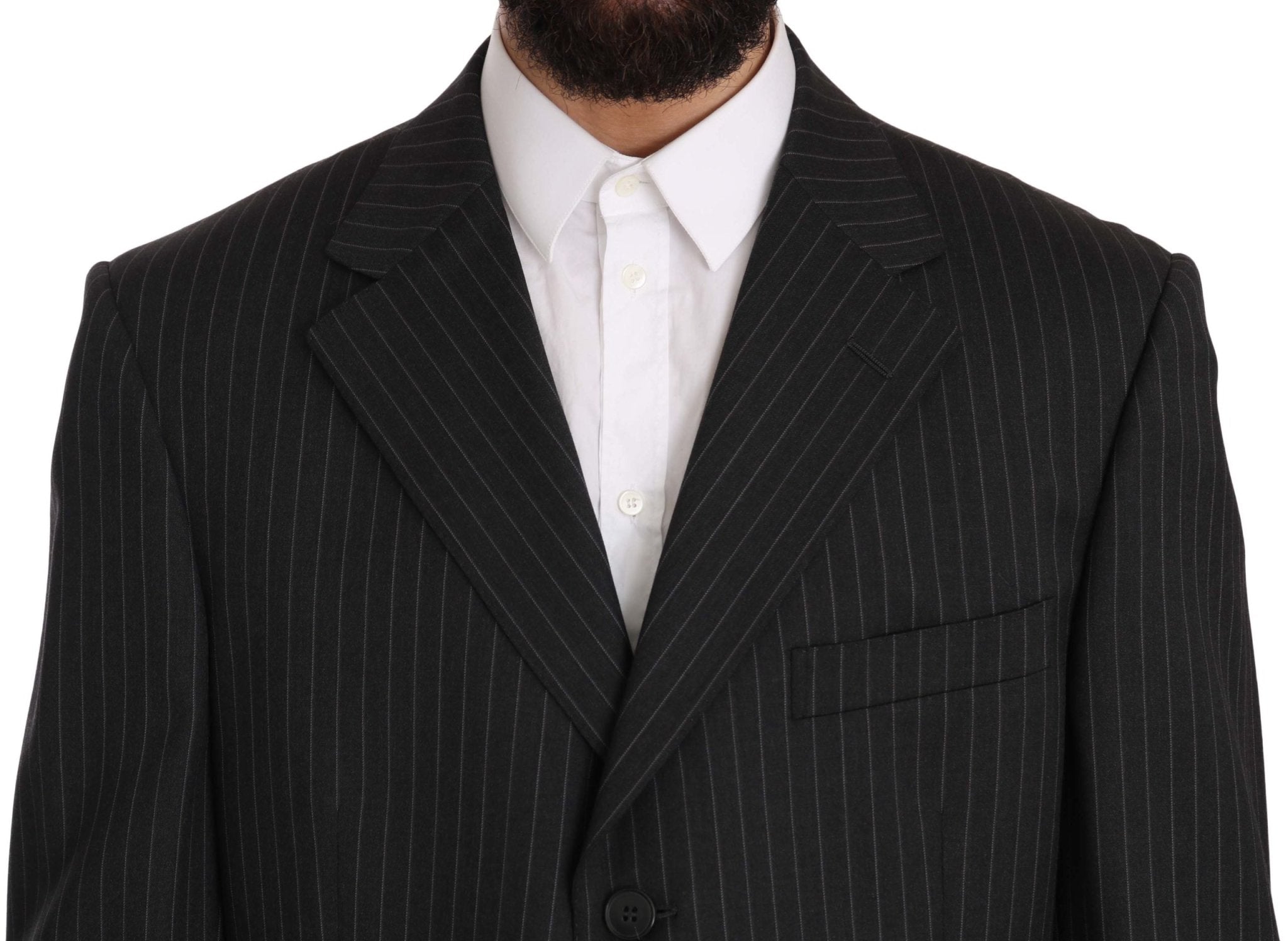 Z ZEGNA Black Striped Two Piece 3 Button 100% Wool Suit - Fizigo
